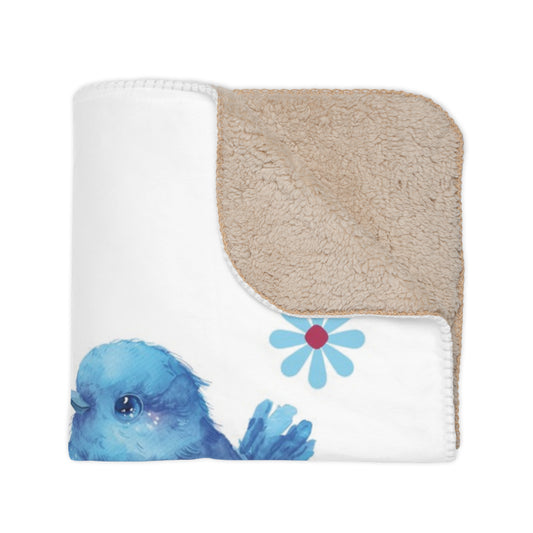 Happy Bluebird Sherpa Blanket