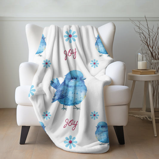 Happy Bluebird Sherpa Blanket